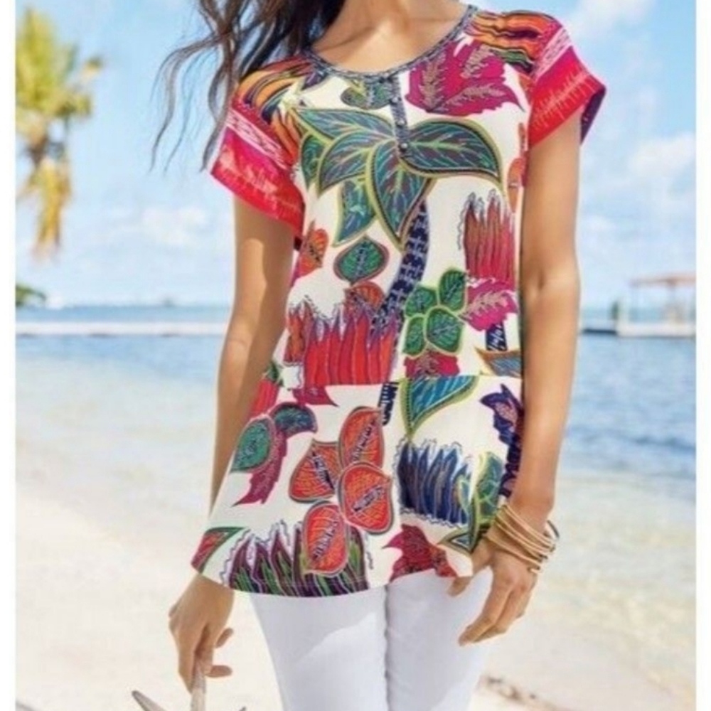 🎁Soft Surroundings Tigerwood Placed Print Tunic Size M